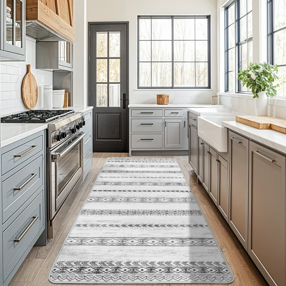 SONORO KATE 2'x6' Runner Rugs for Hallway, Machine Washable Geometric Stripe Non Slip Soft Indoor Area Carpet, Gray/White