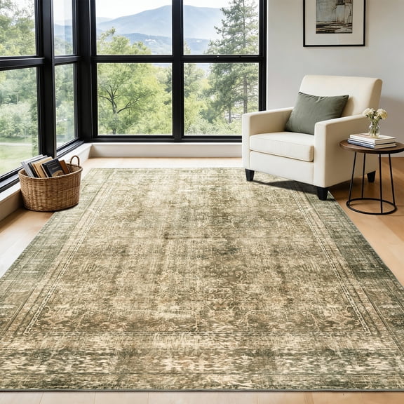 SORONO KATE 3'x5' Floral Area Rugs for Living Room, Machine Washable Oriental Vintage Distressed Non Slip Soft Indoor Area Carpet, Taupe