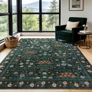 SORONO KATE 3x5 Floral Area Rugs for Living Room, Machine Washable Oriental Vintage Distressed Non Slip Soft Indoor Area Carpet, Turquoise
