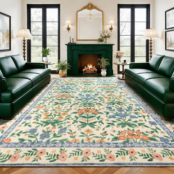 SORONO KATE 6'x9' Floral Area Rugs for Living Room, Machine Washable Oriental Vintage Distressed Non Slip Soft Indoor Area Carpet, Cream