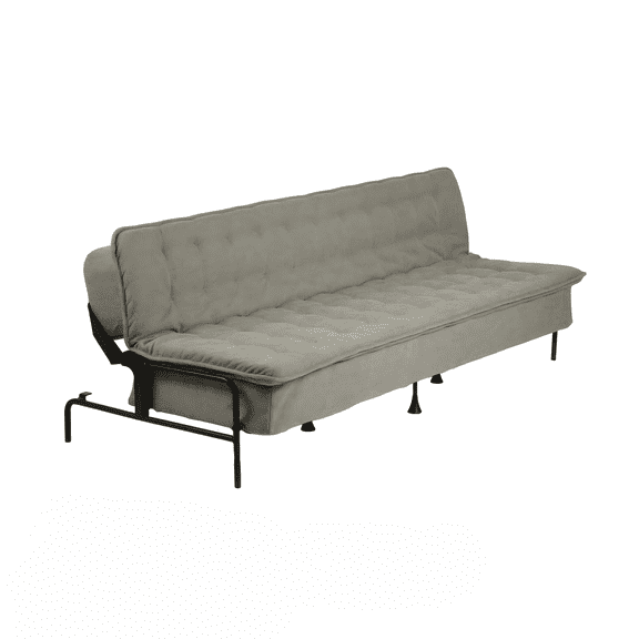 SOROUM Tufted Convertible Futon Sofa Bed, 76.8" Linen Sleeper Couch with Metal Frame & Adjustable Backrest for Small Spaces, Grey