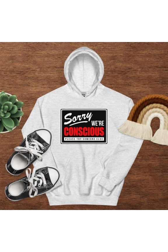 SORRY-WE’RE-CONSCIOUS Hoodie (Ash, S)