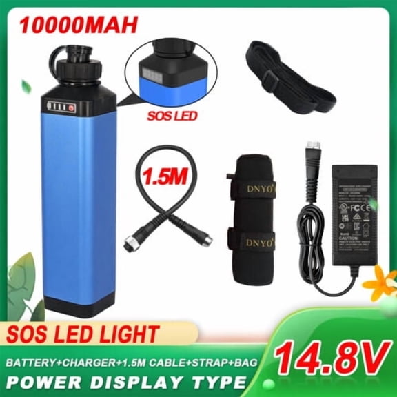 SOS Battery+Charger+1.5M Power cable Set 14.8V 10000mAh BM5000 Electric Fishing Reel Battery power display for Daiwa BM2900, Tanacom 750/1000, Shimano Beastmaster 9000 800mj 1200mj (Battery Sheath)