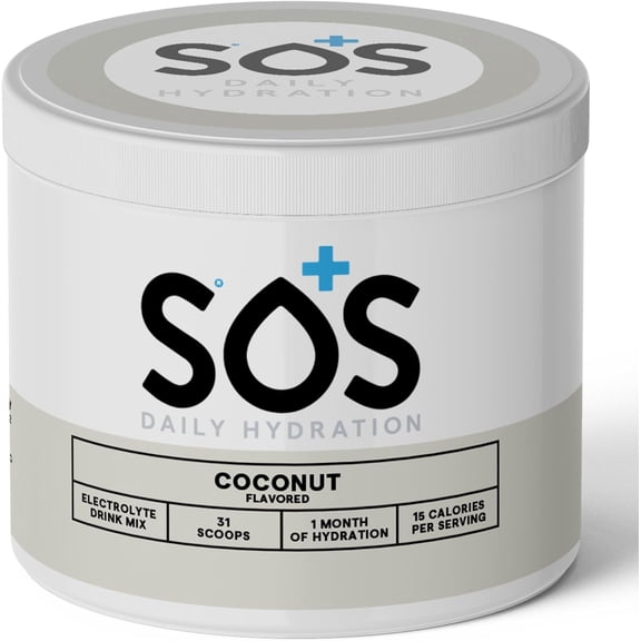 SOS Hydration Coconut Electrolyte Drink Mix (31 Servings) Low Sugar, 15 Calorie, Keto-Friendly & Rapid Rehydration