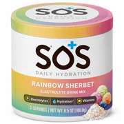 SOS Hydration Daily Electrolyte Powder Drink Mix, Rainbow Sherbet, Low Sugar, 31-Serving