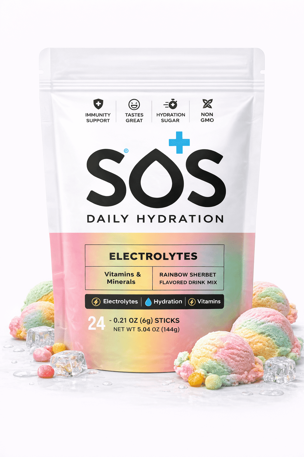 Electrolyte Drink Mix Powder – 24 Servings, Low Sugar, Keto-Friendly Hydration – Rainbow Sherbet – SOS Hydration