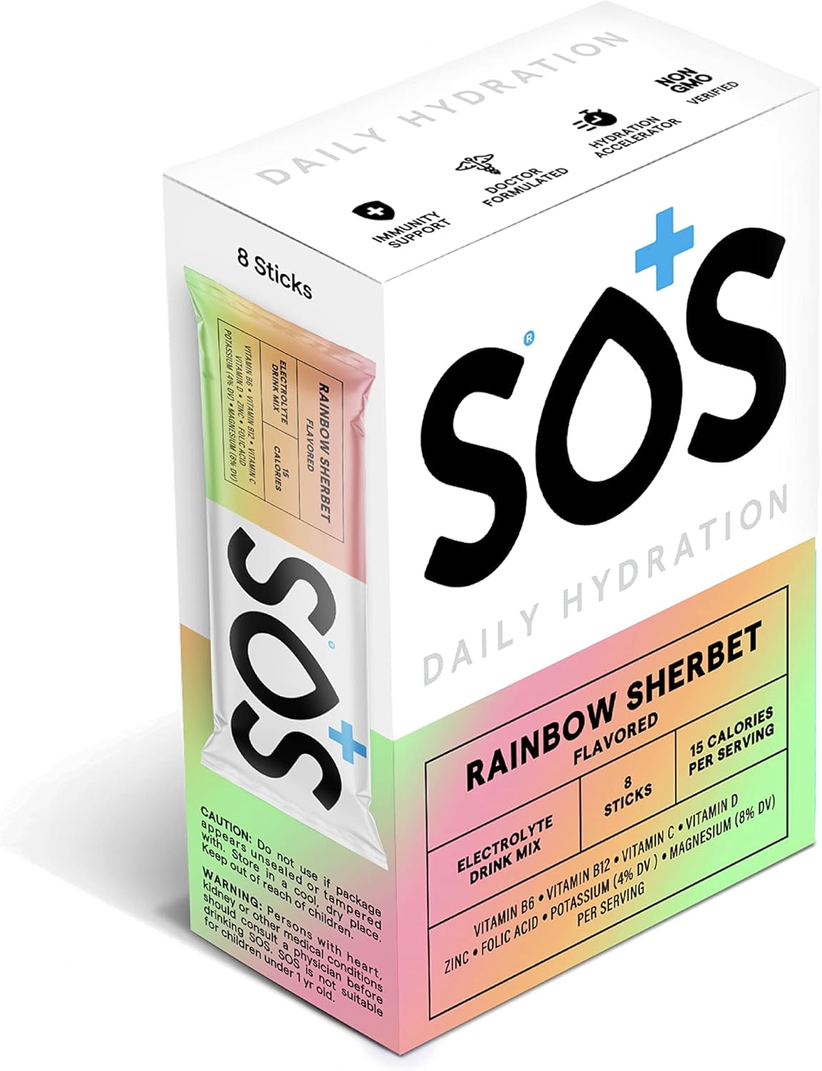 sos hydration, Electrolyte Powder Sticks, Rainbow Sherbet, 8-Pack ...