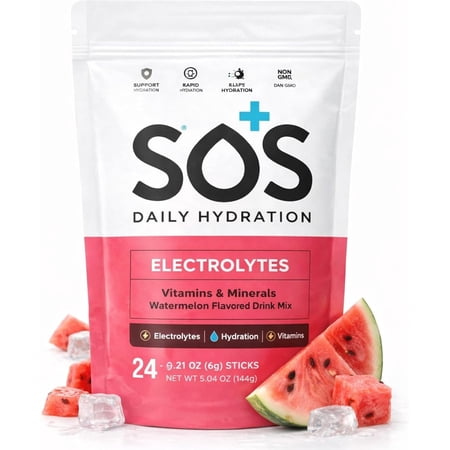 Electrolyte Drink Mix Powder – 24 Servings, Low Sugar, Keto-Friendly Hydration – Watermelon – SOS Hydration
