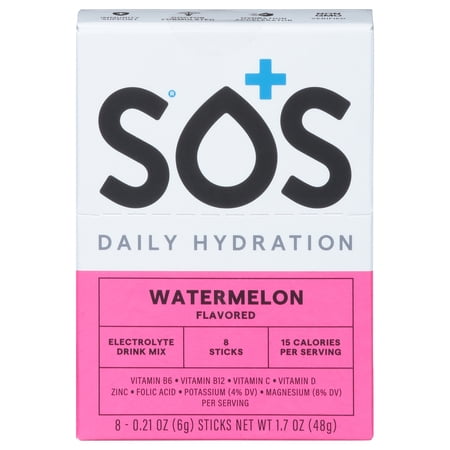SOS Hydration Watermelon Electrolyte Powder - 1-8 Ct Single Serving Packets