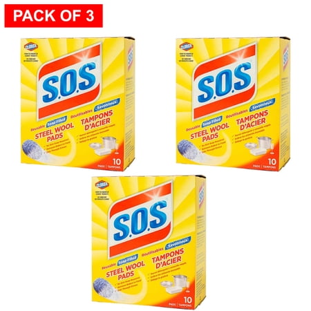 SOS Pads Steel Wool - Cleaning Supplies - Kitchen Cleaner - Toilet Bowl Cleaner - Dish Scrubber - All Purpose Cleaner (Pack of 3 - Total 30 Count)
