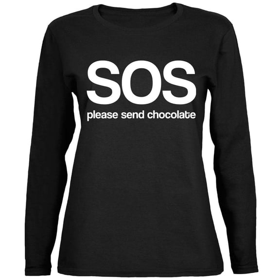 SOS Please Send Chocolate Ladies' Relaxed Jersey Long-Sleeve Tee Black SM