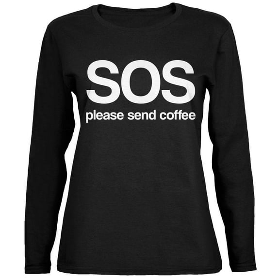 SOS Please Send Coffee Ladies' Relaxed Jersey Long-Sleeve Tee Black LG