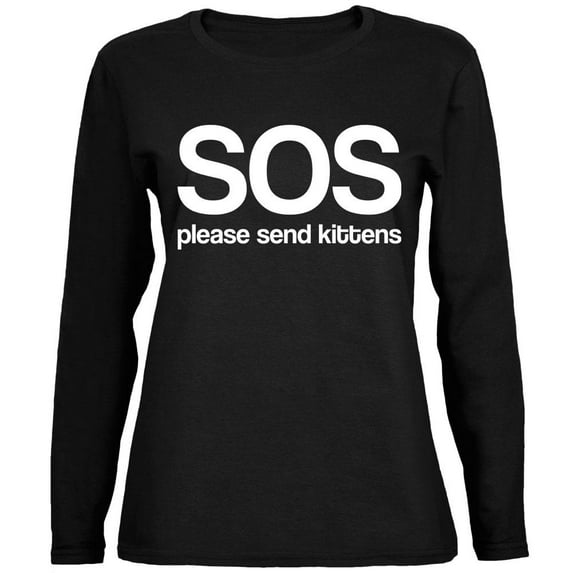 SOS Please Send Kittens Ladies' Relaxed Jersey Long-Sleeve Tee Black SM
