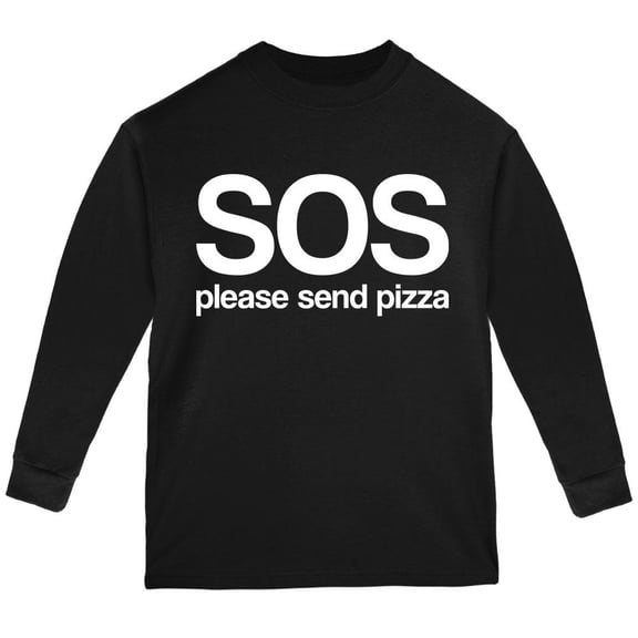SOS Please Send Pizza Youth Long Sleeve T Shirt Black YMD