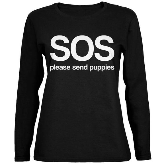 SOS Please Send Puppies Ladies' Relaxed Jersey Long-Sleeve Tee Black LG