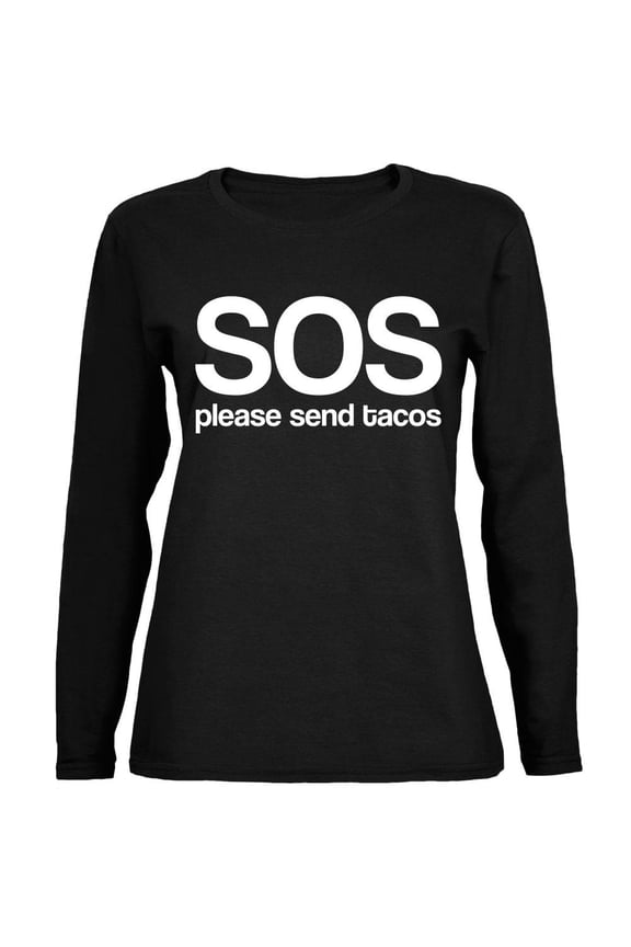 SOS Please Send Tacos Ladies' Relaxed Jersey Long-Sleeve Tee Black X-LG