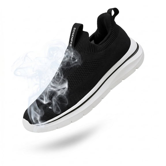 Sosenfer Men's Slip-On Mesh Walking Shoes Lightweight Comfort Casual Sneakers Black