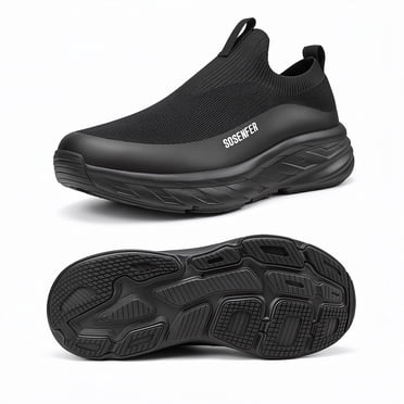 Sosenfer Men's Slip-On Walking Shoes, Lightweight Mesh Casual Sneakers Black