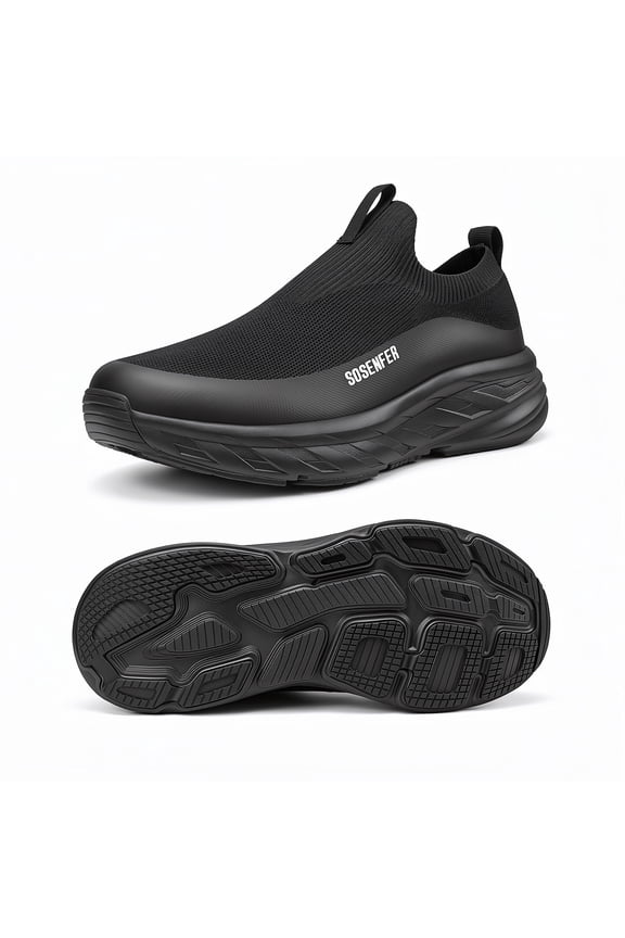 Men's Slip-On Walking Shoes, Lightweight Mesh Casual Sneakers Black