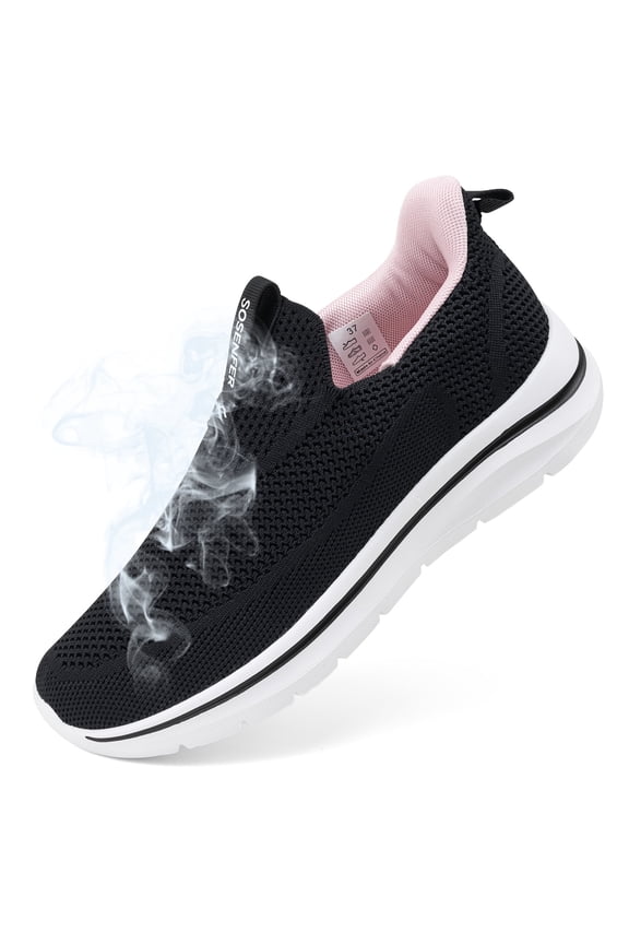 Women's Slip-on Mesh Walking Shoes, Lightweight Cushion Sneakers Black