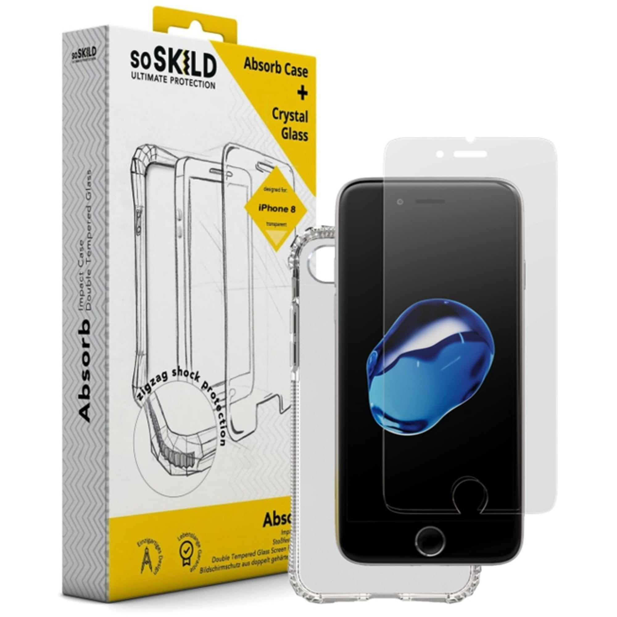 SOSKILD Mobile Case Absorb 2.0 Impact Case for iPhone 7/8 with Screen Protector - Transparent