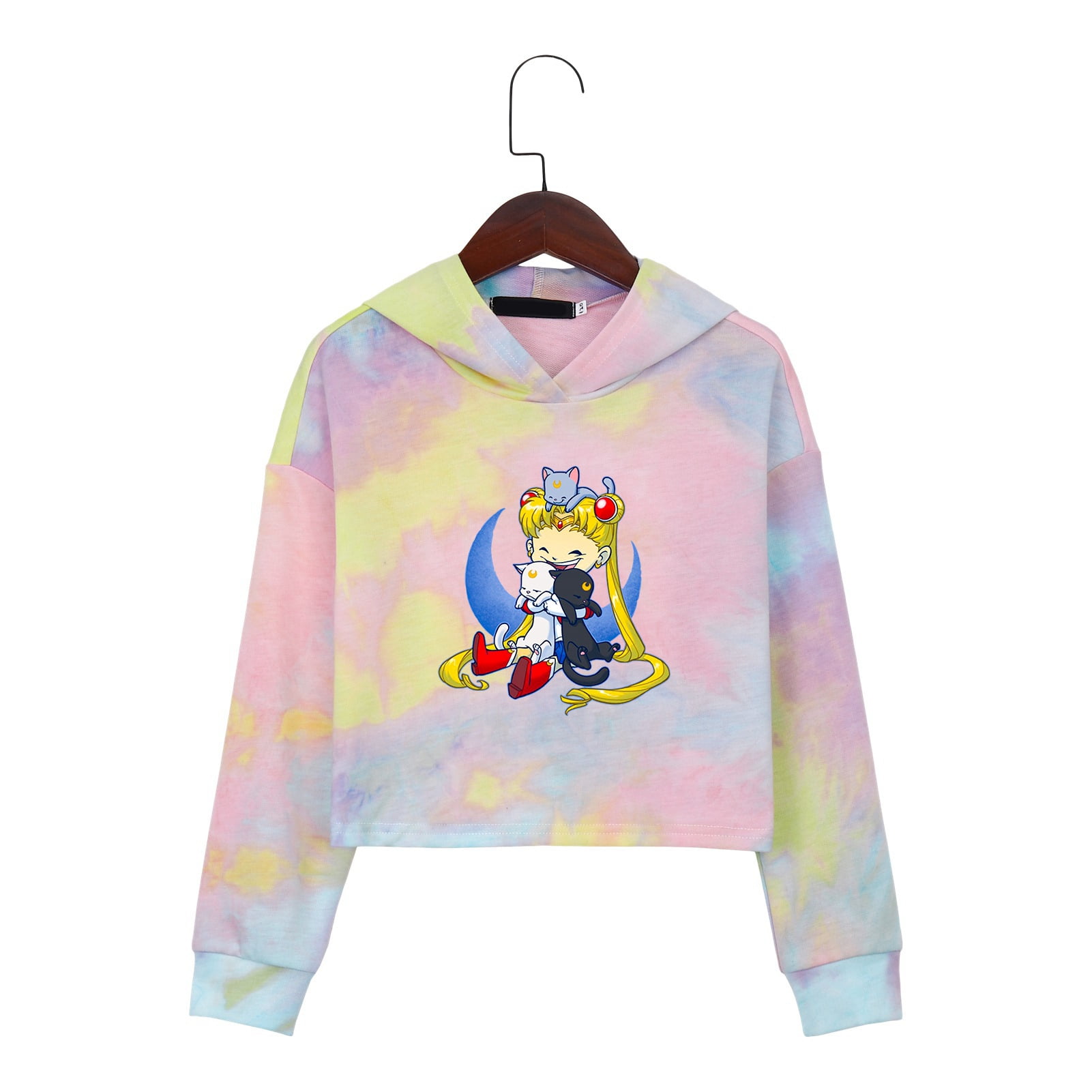 SOSPIRO Kids Anime Sailor Moon Girls Hoodies Cute Tie Dye Crop Tops Blouse  Pullover Tops for 6-15 Years Old Kids(Pink-7-9 Years(140)) - Walmart.com