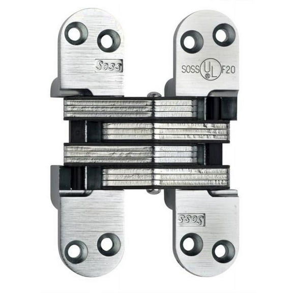 SOSS 21814 1-1/8" x 4-5/8" Heavy Duty Invisible Hinge for 1-3/4" Doors Bright Nickel Finish