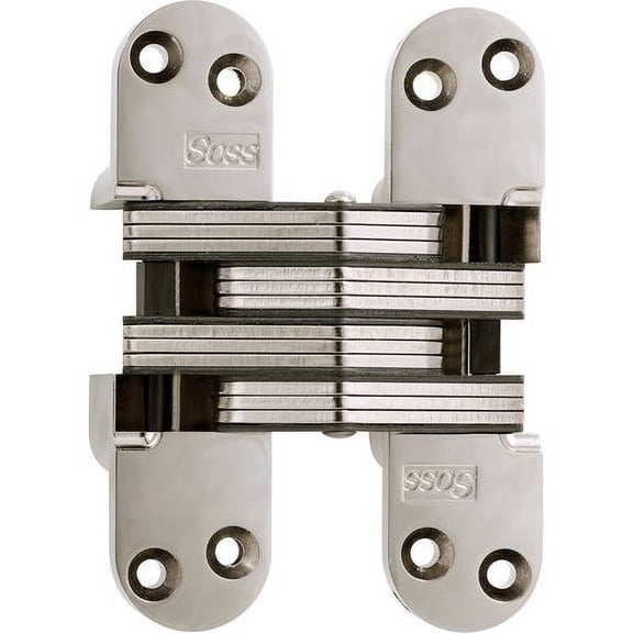 SOSS 220 Zinc Invisible Hinge with Holes for Wood or Metal Applications, Bright Nickel Exterior Finish