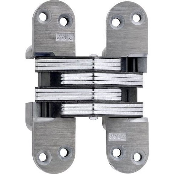 SOSS Invisible Hinge Model 218 for 1-3/4" Thick Material, 20 Minute Fire Rated, Zinc, Unplated Exterior Finish, Model Number 218UNP, 10 x 1.5 inches
