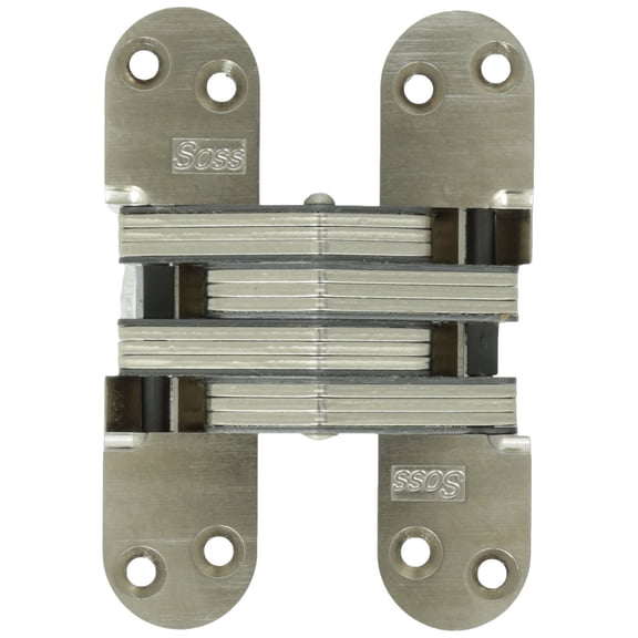 SOSS Invisible Hinge Model 220 for 2" Thick Material, 20 Minute Fire Rated, Zinc, Satin Nickel Exterior Finish, Model Number 220US15, #12 x 1.5 inches