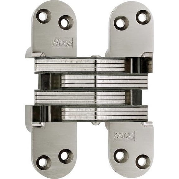 SOSS Invisible Hinge Model 220 for 2" Thick Material, 20 Minute Fire Rated, Zinc, Satin Nickel Exterior Finish, Model Number 220US15, #12 x 1.5 inches