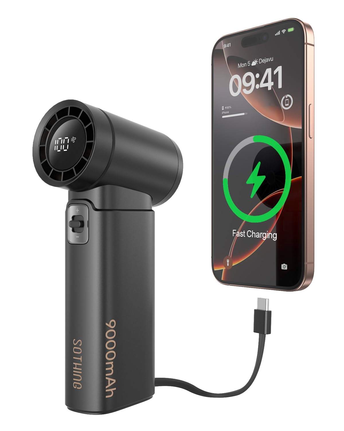 Charge Fan SOTHING Handheld Fan - Portable Fan with Charger Power Bank, 9000mAh ...