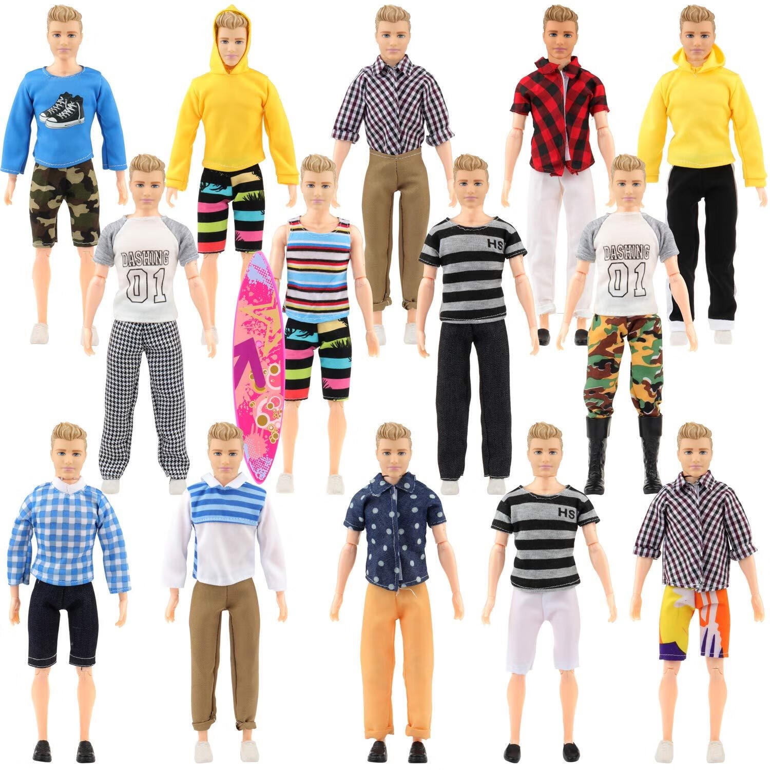 11 PCS Clothes for Ken Doll 12 inch Boy Dolls Including 4 Casual Outfits (  4 Tops and 4 Pants ) 3 Pair of Shoes Ken Clothes Set Christmas Birthday