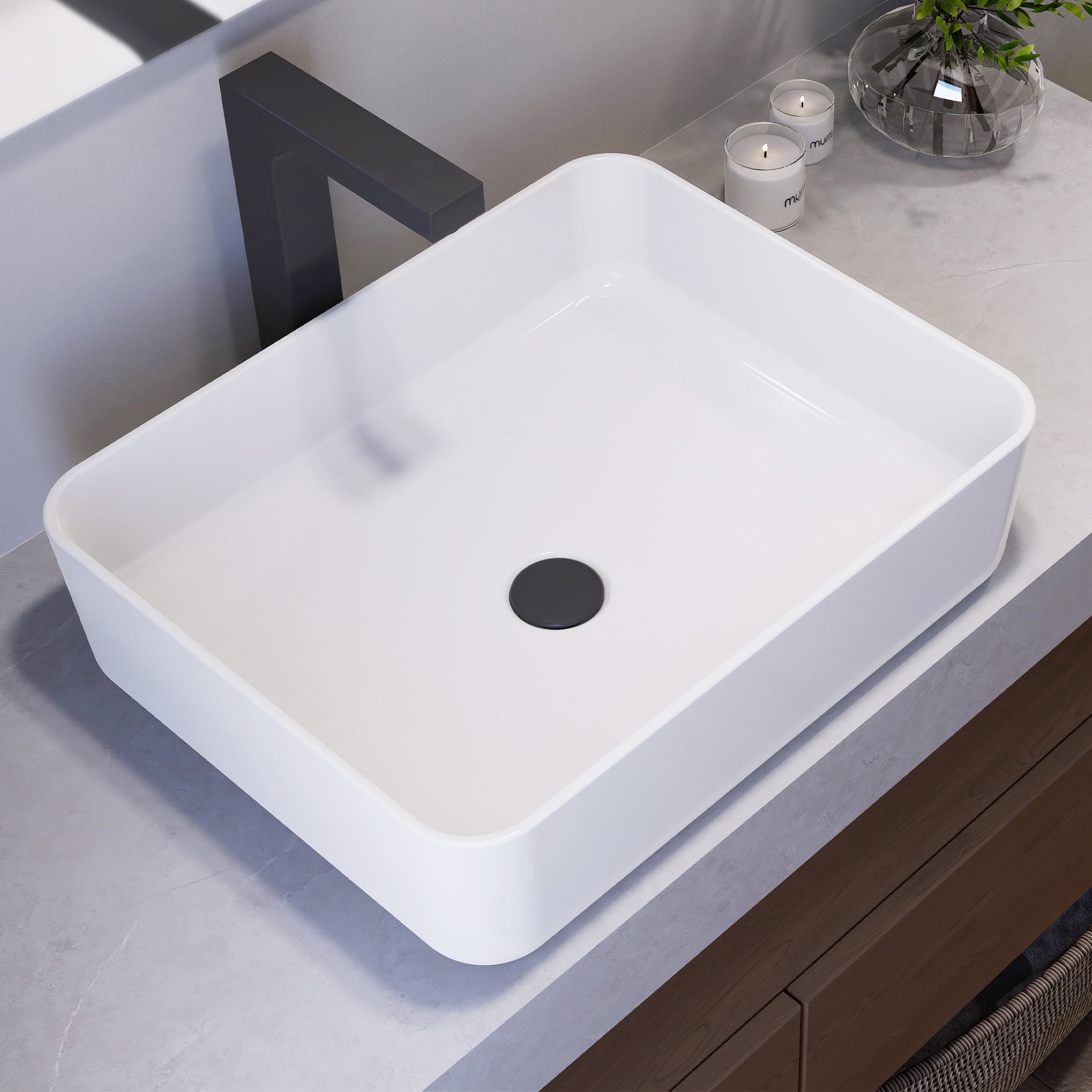 SOTOMO MJ-695 White Bathroom Vessel Sink, Rectangular Ceramic ...