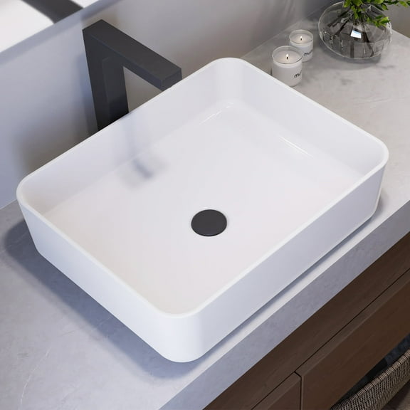SOTOMO MJ-695 White Bathroom Vessel Sink, Rectangular Ceramic Countertop Sink, 19.7“x15.4”x5.5"