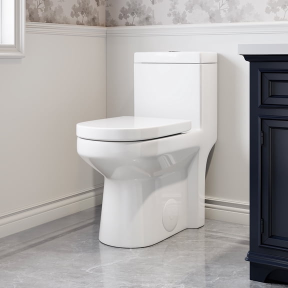 SOTOMO MY-2133-10R Compact Toilet for Small Bathroom, 10" Rough-In One Piece Fully Skirted Toilet with Upgraded UF Seat, 25"D x 13.4"W x 28.4"H, 1.1/1.6 GPF Dual Flush Toilet, White