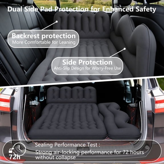 SOTOS Car Air Mattress, SUV Backseat Inflatable Bed with Built-in Pillow & Flocked Top, Portable for Road Trip Camping