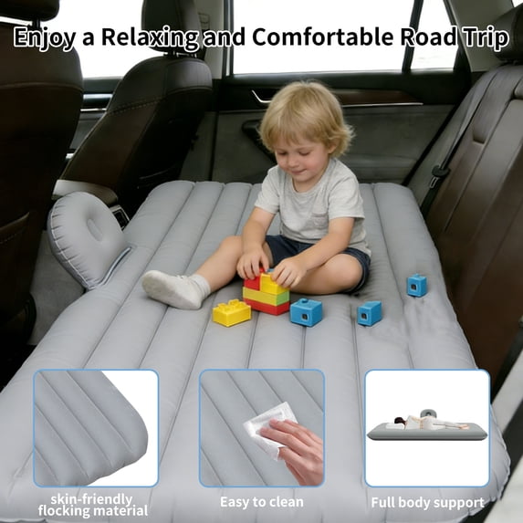 SOTOS Inflatable Car Bed for Backseat – Universal Fit SUV/Sedan, Flocked Top with Pillow, Electric Pump Included, Compact for Camping