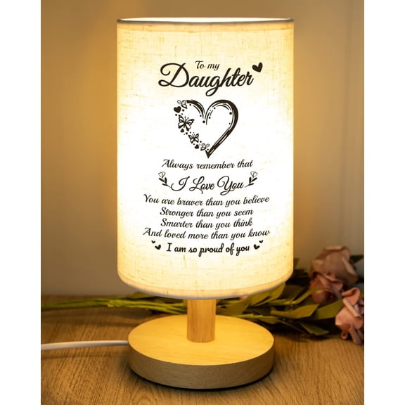 SOUHONEY Daughter Gifts from Mom Dad Table Lamp - Best Birthday Gifts for Daughter Fabric Wooden Desk Lamp - Christmas Gifts for Bedroom Living Room Graduation Gifts for Daughter Y114