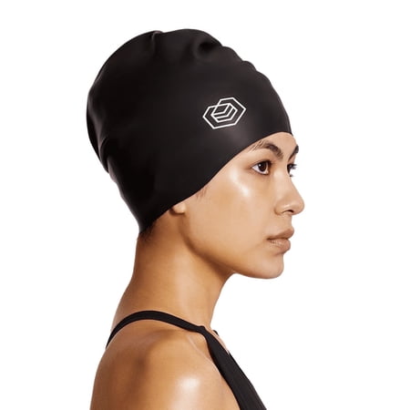 SOUL CAP Medium Swimming Cap - Long Hair, Curls, Dreadlocks, Extensions & Afros - Unisex - 100% Silicone (M, Black, Swim Cap)