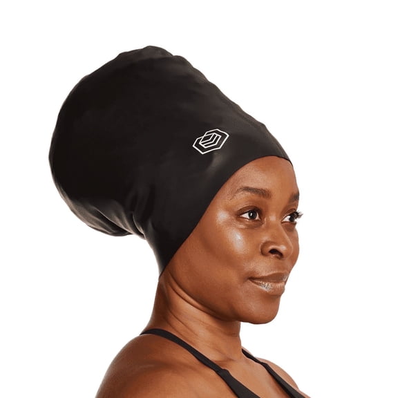 SOUL CAP XXL Swimming Cap - Long Hair, Curls, Dreadlocks, Extensions & Afros - Unisex - 100% Silicone (XXL, Black, Swim Cap)