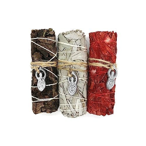 SOUL STICKS 4 Inch 3 Pack Variety Charm Sage Smudge Stick Set with Smudging Guide for Home Cleansing, Meditation, & Rituals Goddess