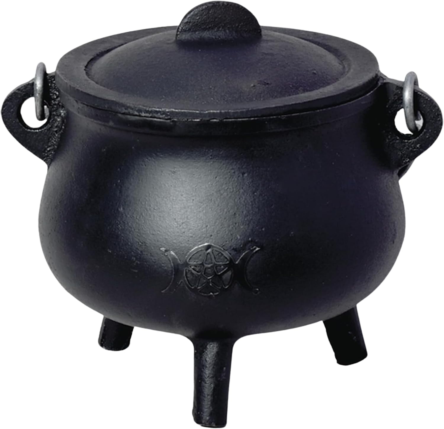 SOUL STICKS Reusable 6 Cast Iron Cauldron with Lid and Hanging Handle for Spell Casting, Smudging, Ritual & Blessings Pot Belly Witchcraft (Triple Moon)