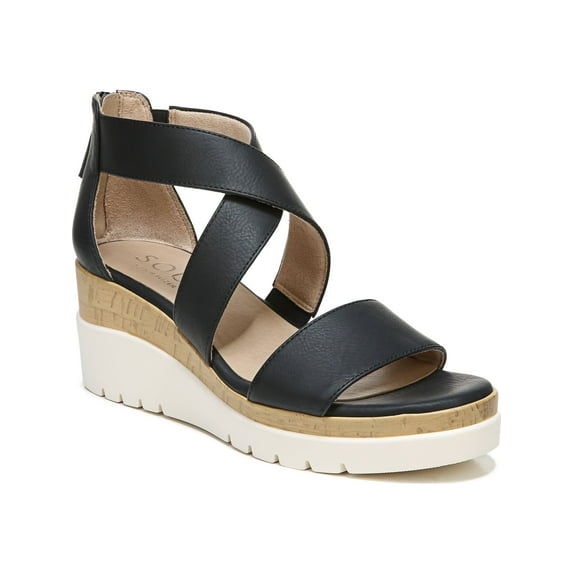 SOUL Womens Black 1" Platform Criss Cross Straps Arch Support Lug Sole Goodtimes Round Toe Wedge Zip-Up Sandals Shoes 7.5 M