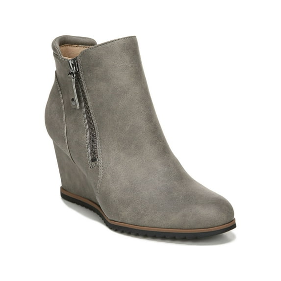 SOUL Womens Gray Stretch Gore Arch Support Padded Haley Almond Toe Wedge Zip-Up Booties 8 M