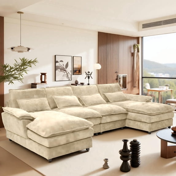 SOULART 110" Cloud Sofa,Khaki U shaped Sectional couches for living room, modular couch with Chaise