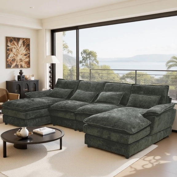 SOULART 110" Modular Sectional Sofa, Black U Shaped Cloud Couches For Living Room, Cloud Couch Sectional With Double Cushion Sleeper Chaise