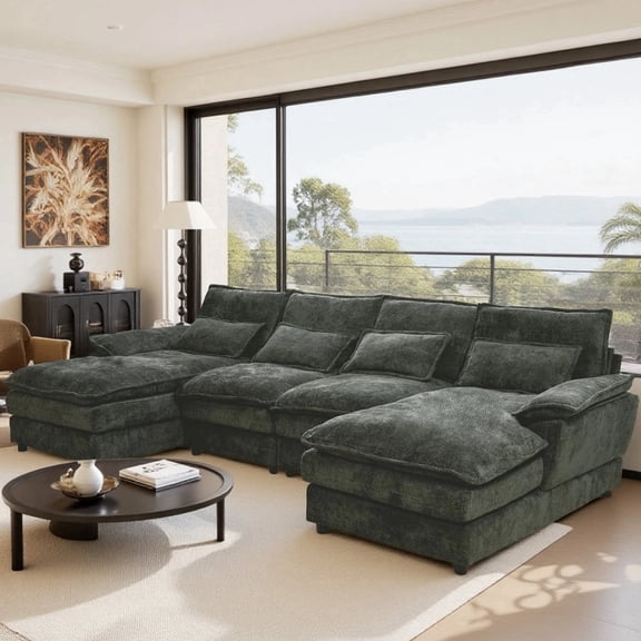 SOULART 110" Modular Sectional Sofa, Black U Shaped Cloud Couches For Living Room, Cloud Couch Sectional With Double Cushion Sleeper Chaise