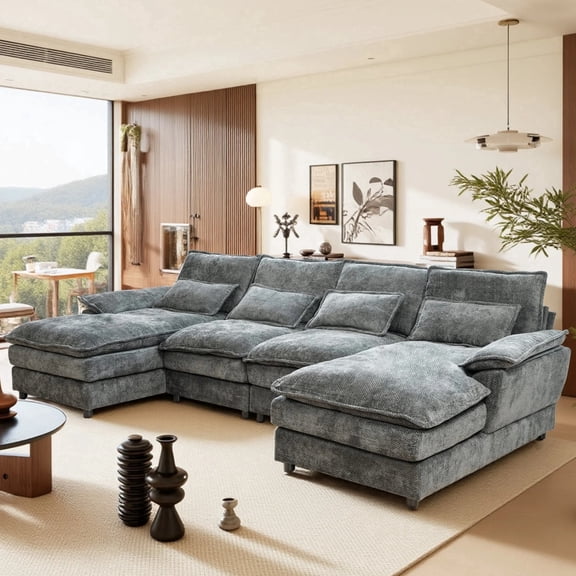SOULART 110" Modular Sectional Sofa, Gray U Shaped Cloud Couches For Living Room, Cloud Couch Sectional With Double Cushion Sleeper Chaise