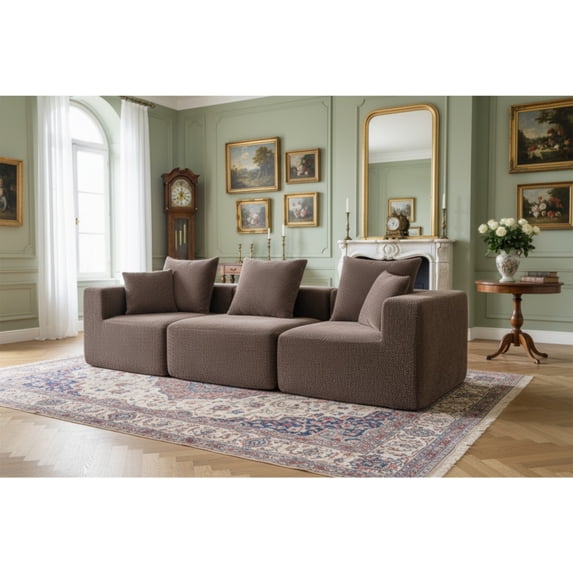SOULART 111.02" Cloud Sofa, sectional Deep-Seat Couch , Brown modern sofa with compressed shippment & Easy Setup